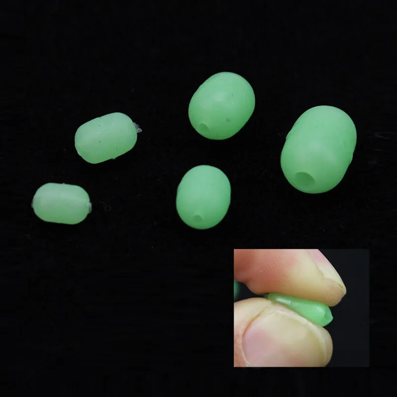 KJEIM Glow Fishing Beads 180/330/600pcs Oval Soft Rubber Luminous Bait