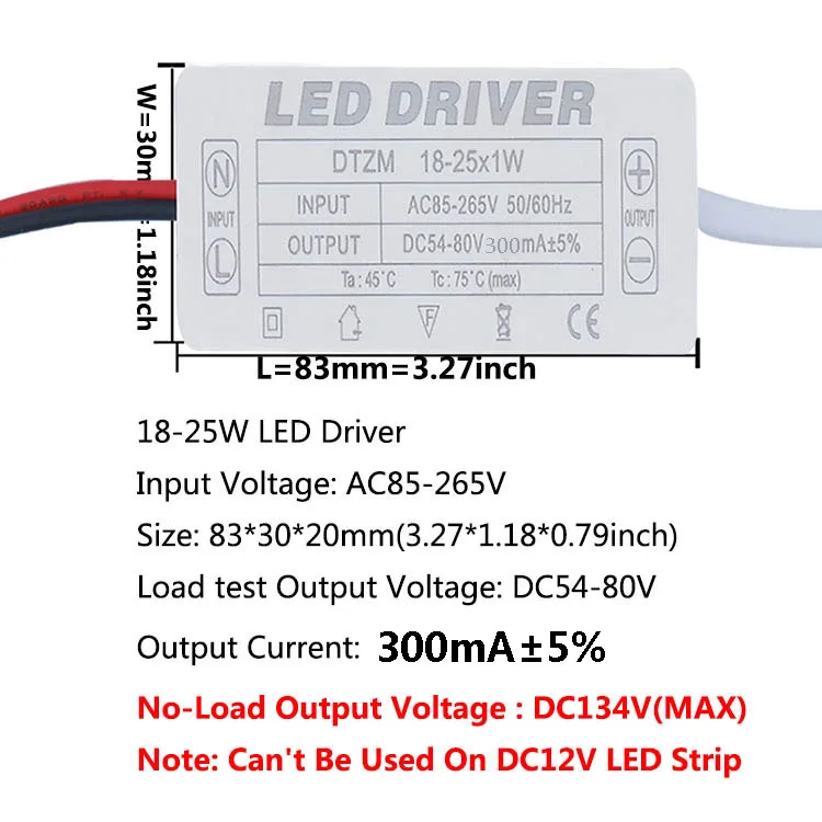 LEDドライバー 300mA定電流 220V LED電源 シェル接続ポート付き 1w～8w