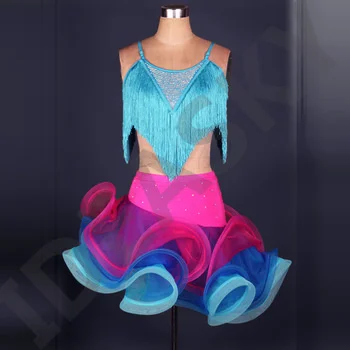High quality Latin Tassel pink Dance Dress for lady Women Girls latin,Cha Cha,Rumba,Samba,Ballroom Clothing Dancewear 4colors