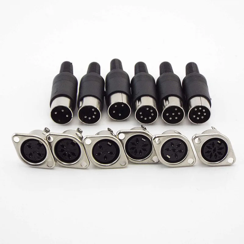 Solder Connector DIN 3 4 5 6 7 8 Pin DIN Male Female Plug with Plastic Handle + Female Socket Hulled Panel Mount Chassis P1