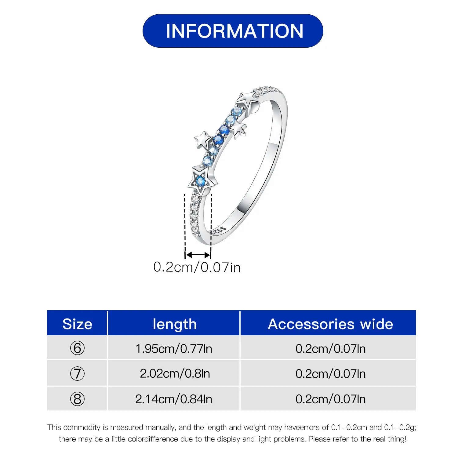 CYCUFF Original Design 925 Sterling Silver Blue Gradient Zircon Star Closed Rings For Women Wedding Engagement Silver Gifts 6