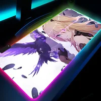 1pc Fischl Genshin Impact XXL RGB Gaming Mouse Pads HD Black Gamer Accessories Large LED 2