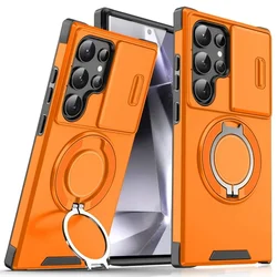 Slide Camera Protect Magnetic Holder Armor Shockproof Cover for S25 S24 Plus (Orange)