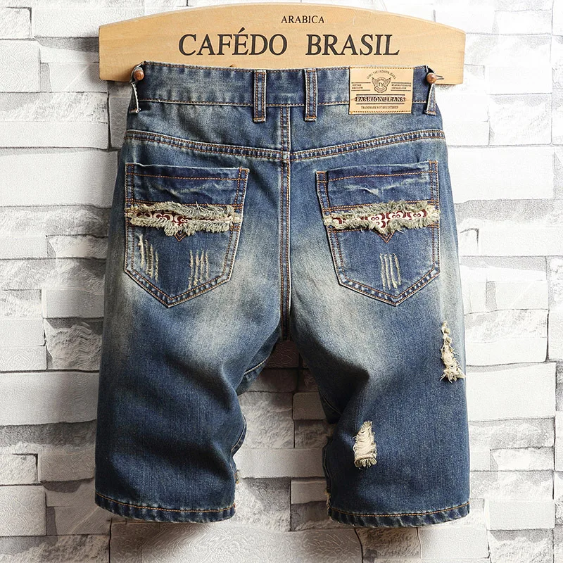 Summer 2024 Men's Ripped Beggar Shorts All-Match Fashion Locomotive Style Fifth Pants Casual Retro Distressed Pirate Shorts