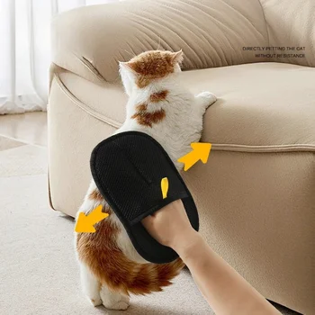 Grooming glove used directly on dog coat