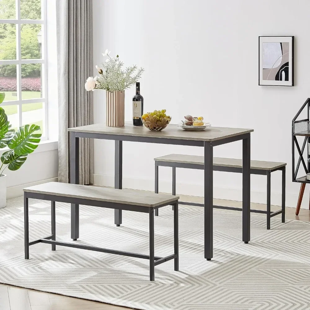 

4 Person Dining Table Set,43.3in Kitchen Table Set with 2 Benches for 4-6,Nesting Furniture Set for Dining Room Restaurant Small