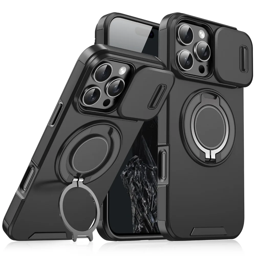 Premium Magnetic Stand Phone Case with Slide Camera Window and Shockproof Protective Shell