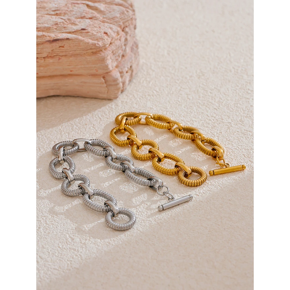 Yhpup Bracelet Chain Stainless Steel Oval 316L Jewelry