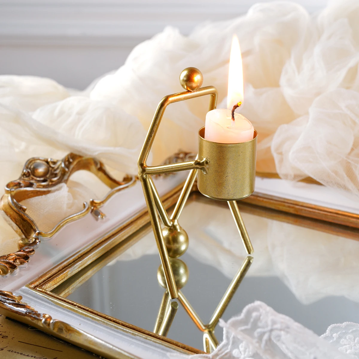 1PC, creative ironwork abstract figure candlestick, home dining table decorative small item, metal handcrafted art decoration