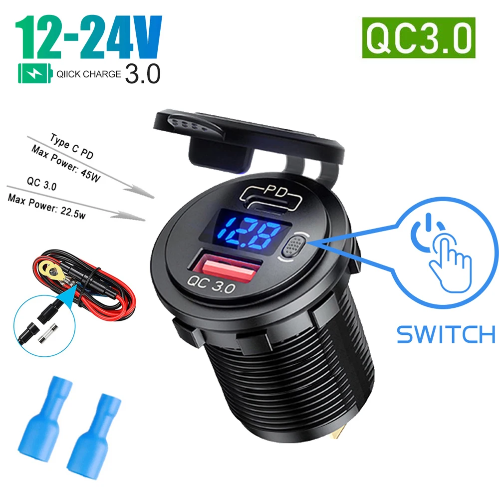 Cargador USB Para Moto Doble Puerto - Con Voltímetro LED, Impermeable, Para Motocicleta, Quad, Barco Y Vehículos Recreativos