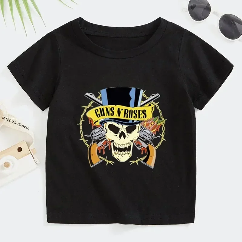 thumbnail image 1 of Camiseta de verano para niños de 2 a 14 años, banda de rock Gun N Roses, camisetas de manga corta de música Kpop para niños y niñas, ropa informal de algodón para niños, 1 of 5