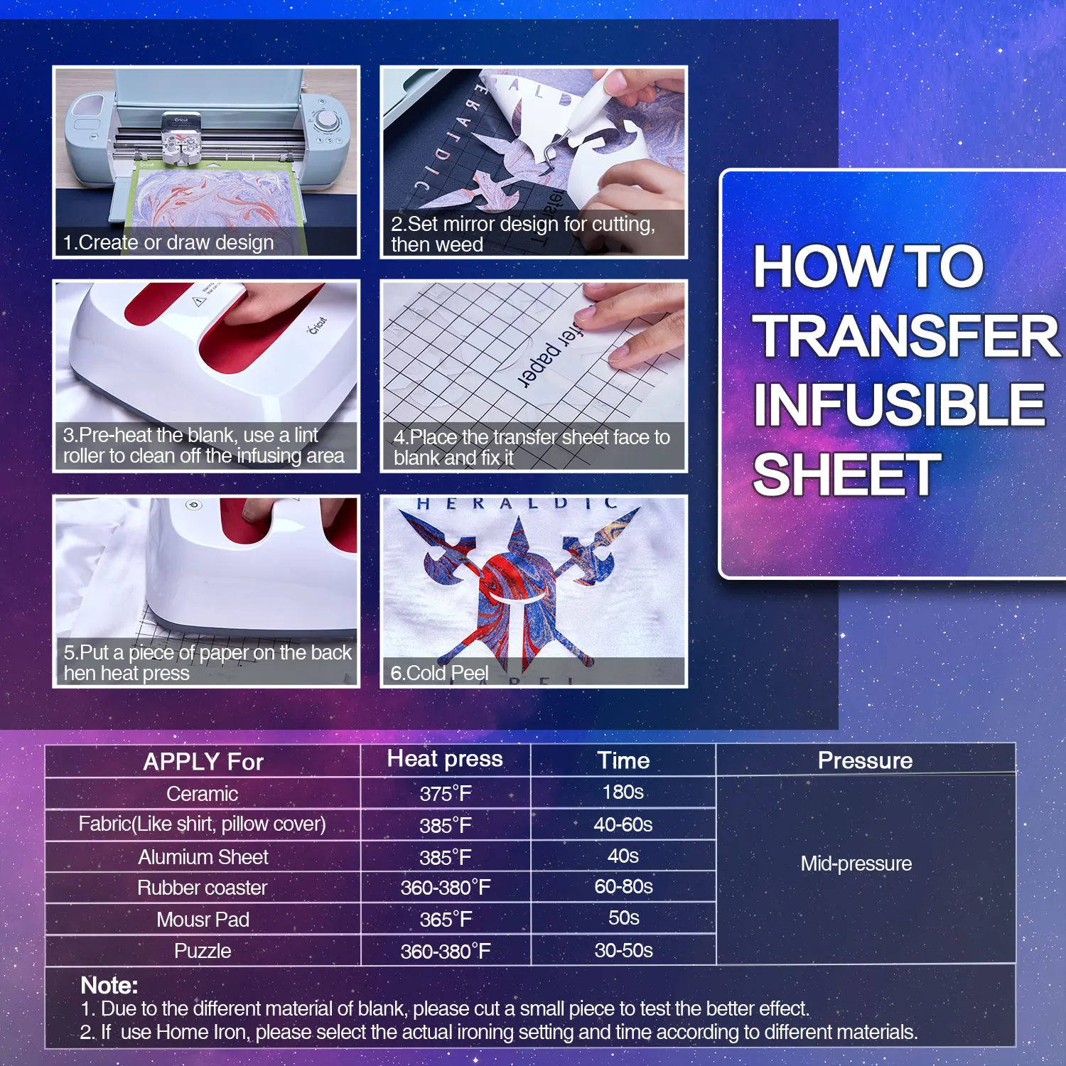 Wowocut 갤럭시 잉크 전송 시트, 불융성 전송 잉크 시트, 잉크 전송 종이 머그잔 프레스, 티셔츠 가방 코스터, DIY, 12x12