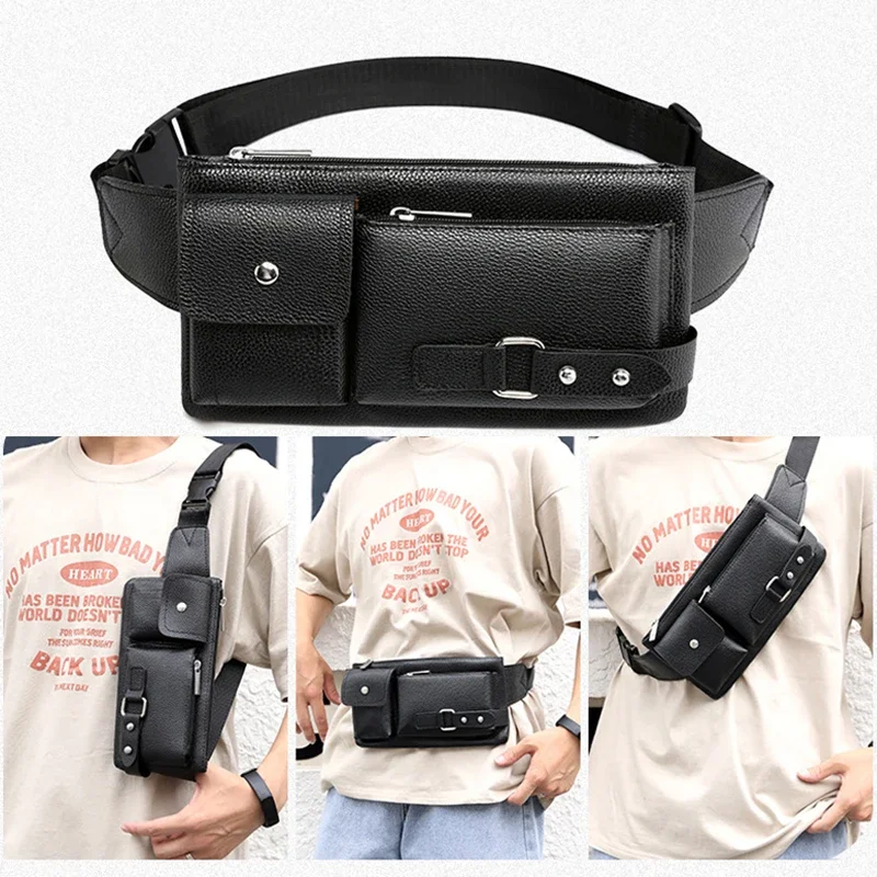 Fashion PU Leather Waist Bag Casual Fanny Pack Purse Large Phone Belt Bag Outdoor Travel Phone Business Bag for Men Women