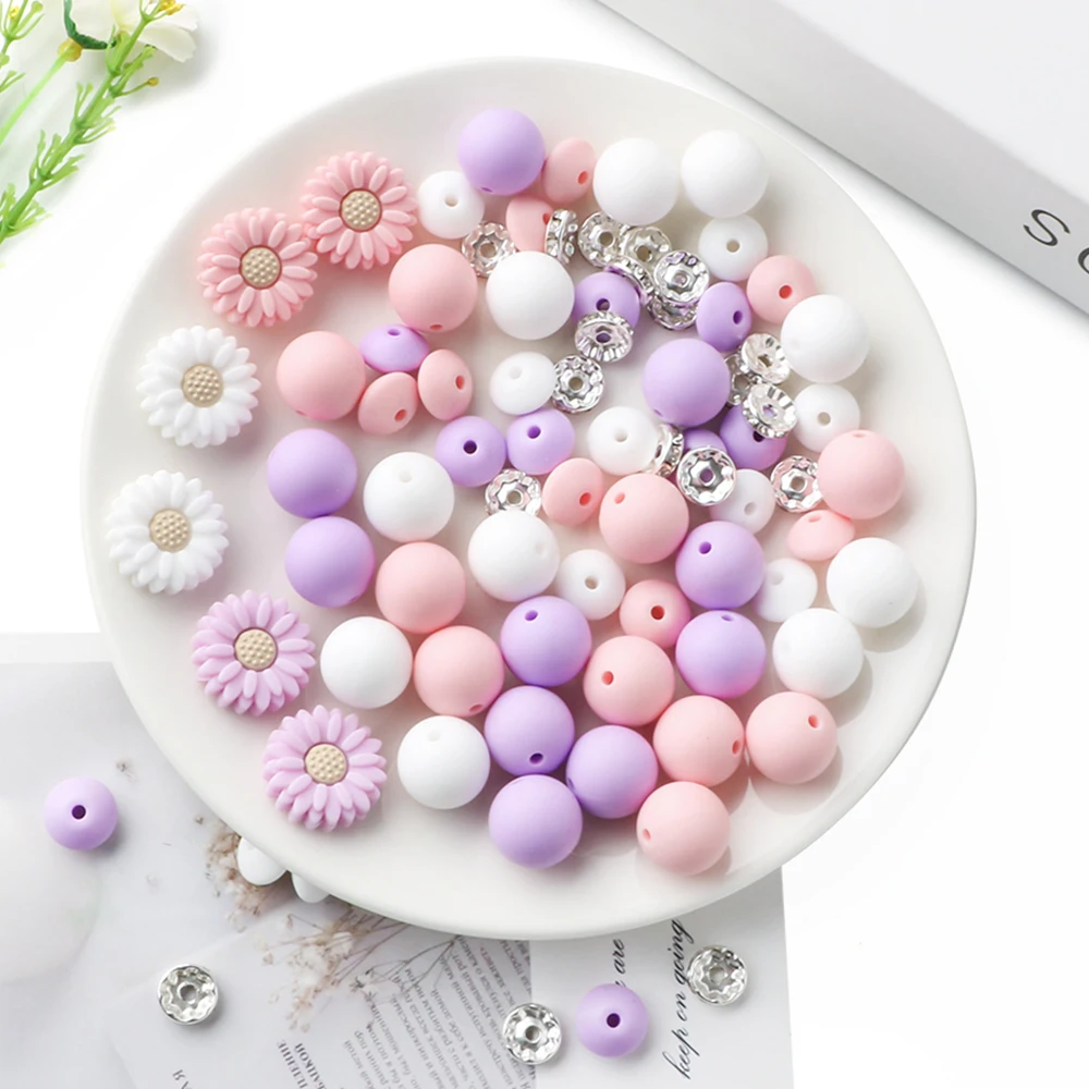 86 Teile/satz Daisy Silikon Perlen Kits Silikon Runde Perle Linsen Lose Perlen Für Armband Halskette Schmuck Handgemachte Accessoires