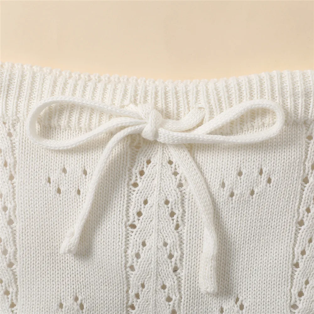 Infant Kids Baby Girl Boy Shorts Suits Solid Color Sling Knit Romper Drawstring Shorts Birthday Sets kids clothes set two piece set baby girl clothing set shorts suit