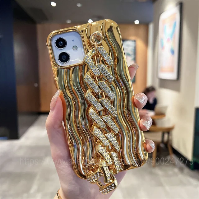 Coque de téléphone avec bracelet plaqué or, coque miroir, luxe, iPhone 14, 13  Pro Max, 11, 12 Pro Max, Mini XS Max, Poly, 8, 7 Plus - AliExpress