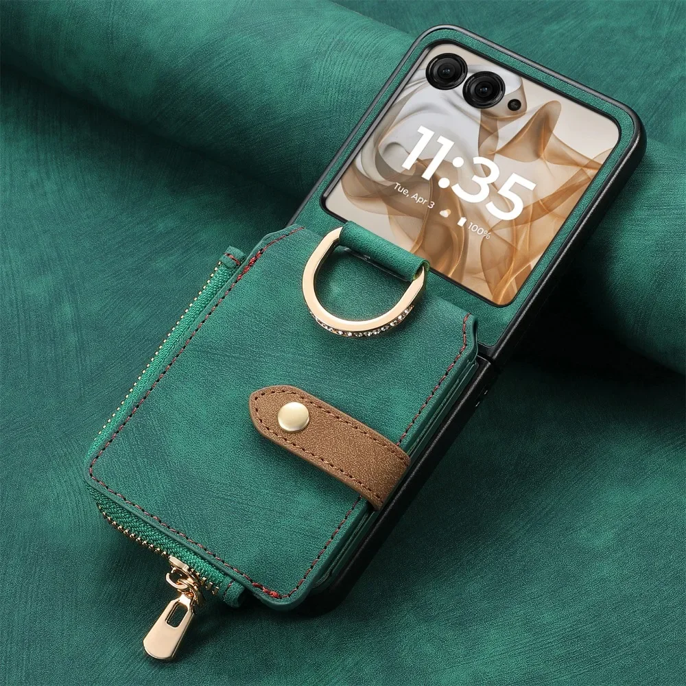 Premium PU Leather Phone Wallet with Card Holder & Ring - Shockproof Protection