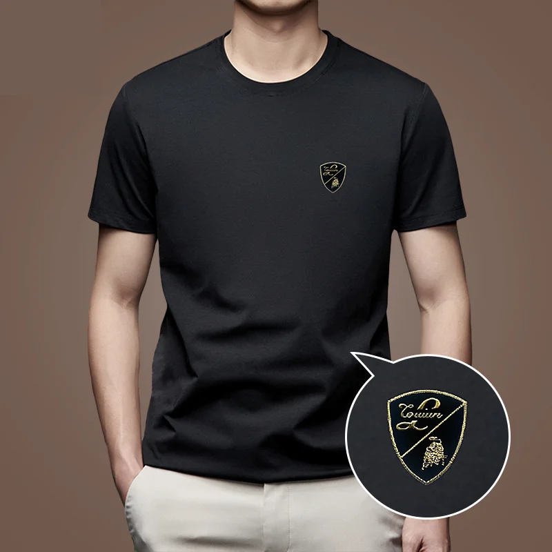 Herr t-shirt med tryck rund hals modal material casual top_voghion.com