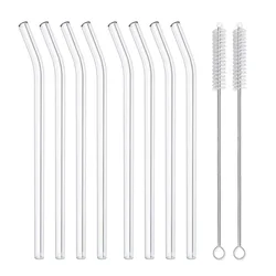 Elegant Reusable Glass Straw Set with Cleaning Brush - 8-Piece Borosilicate Drinkware Collection (8 Bent)