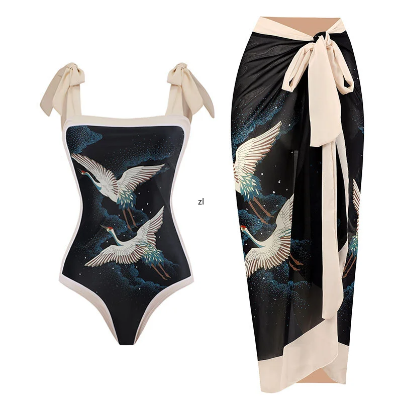 

2023 New Fashion One Piece Swimsuit Bikini Skirt Summer Women Bowknot Swimwear Luxury Elegant Brazilian Bathing Suit