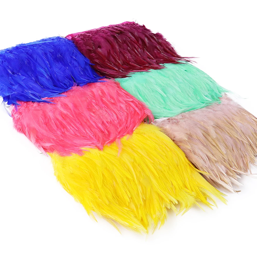 

2m Dyed Chicken Feather Trim for Sewing Dress Wedding Clothes Decor Custom Top Quality Rooster Plumes Ribbon Skirt Crafts 4-6"
