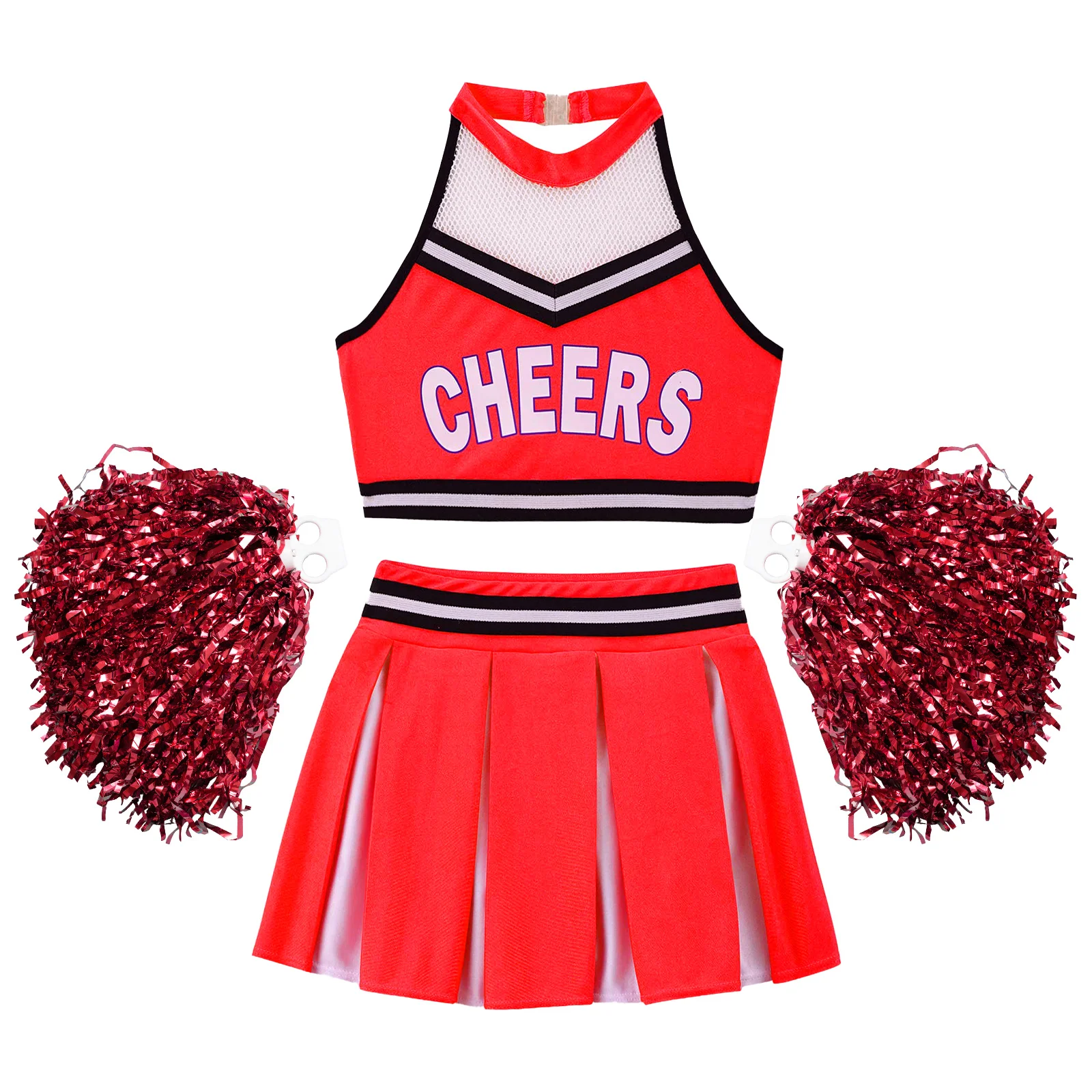 Kids Girls Cheerleader Costume Dancewear Crop Top Pleated Skirt Flower Ball Cheerlead Uniforms Set for Dancing Competition