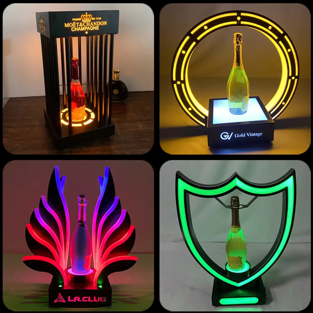 Rechargeable Champagne Bottle Presenter LED Wine Rack Holder Cocktail Whisky Tray Base Display For NightClub KTV Bar Party