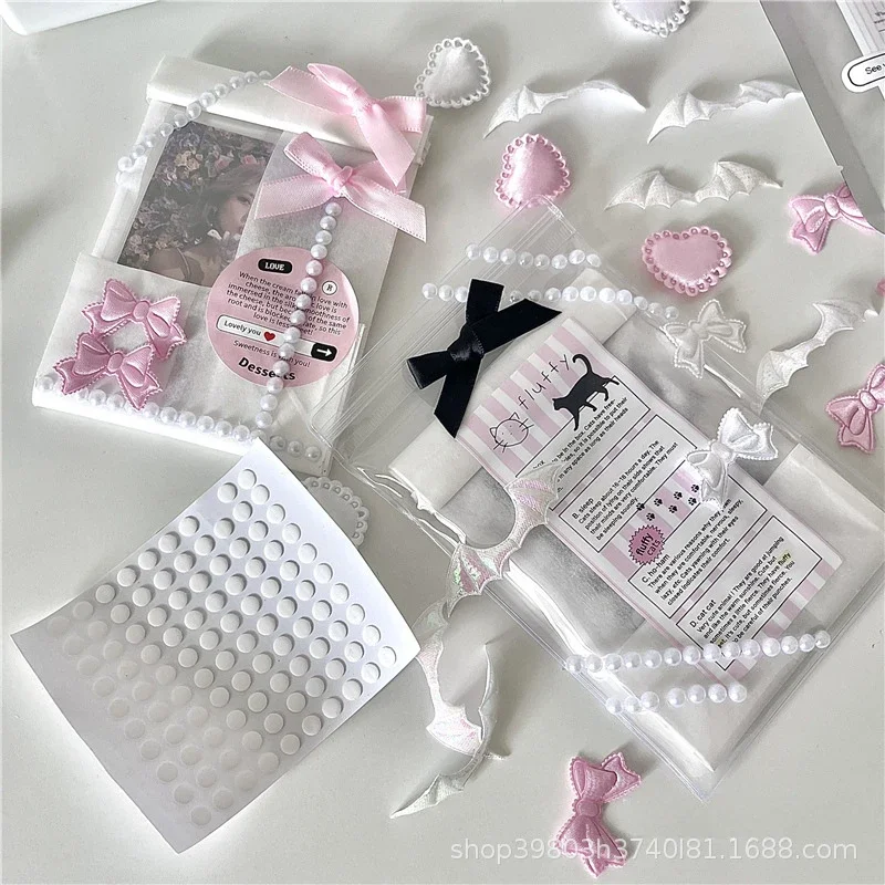 Korean Ins White Kraft Paper Card Storage Ziplock Bag Kpop Star 3-inch Sell Card DIY Packing Pocket Y2K Bow Wing Sealing Sticker 6