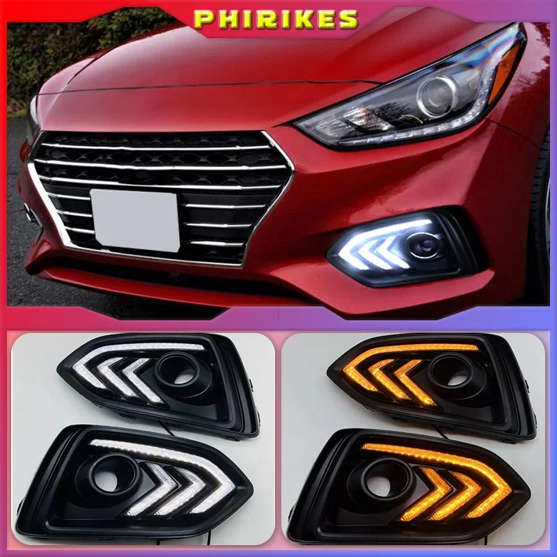 

New style Turn Yellow Signal Relay 12V Car DRL Lamp Waterproof LED Daytime Running Light For Hyundai Solaris Accent 2017 2018