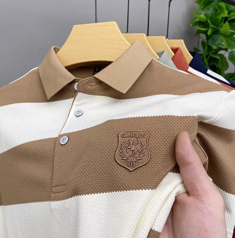 Luxury brand badge embroidered men's short sleeve polo shirt fashion wide stripe color blocked summer breathable casual T-shirt 14 Sa13f531f22d4403f99c47da8b4f6cabd7