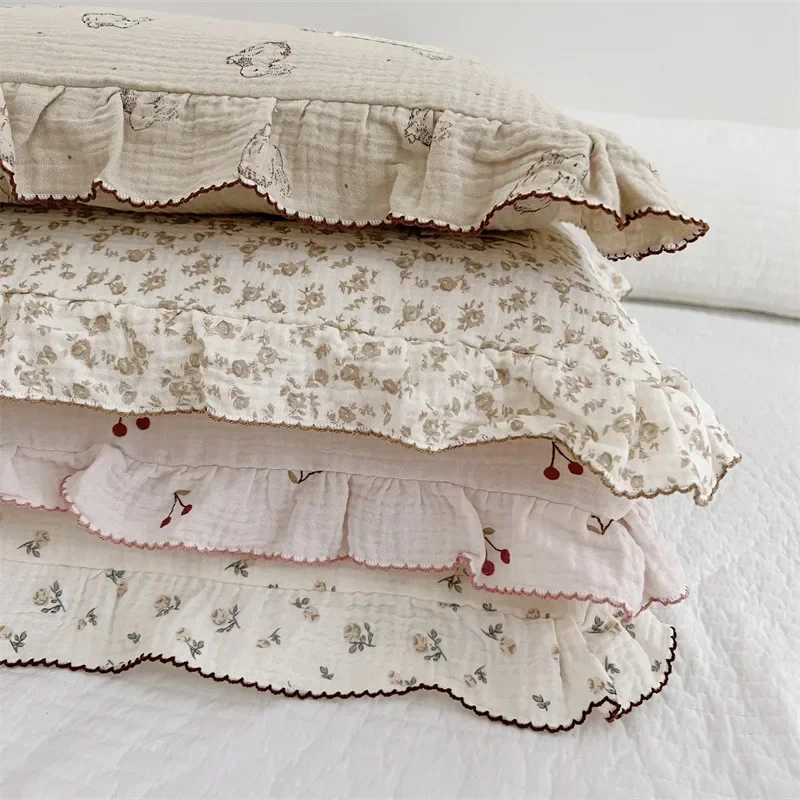 Cotton Muslin Baby Pillowcase Floral Print Newborn Pillow Case Pillow Cover for Babies 30x50cm 48x74cm Kids Bedding Sets baby pillowcase