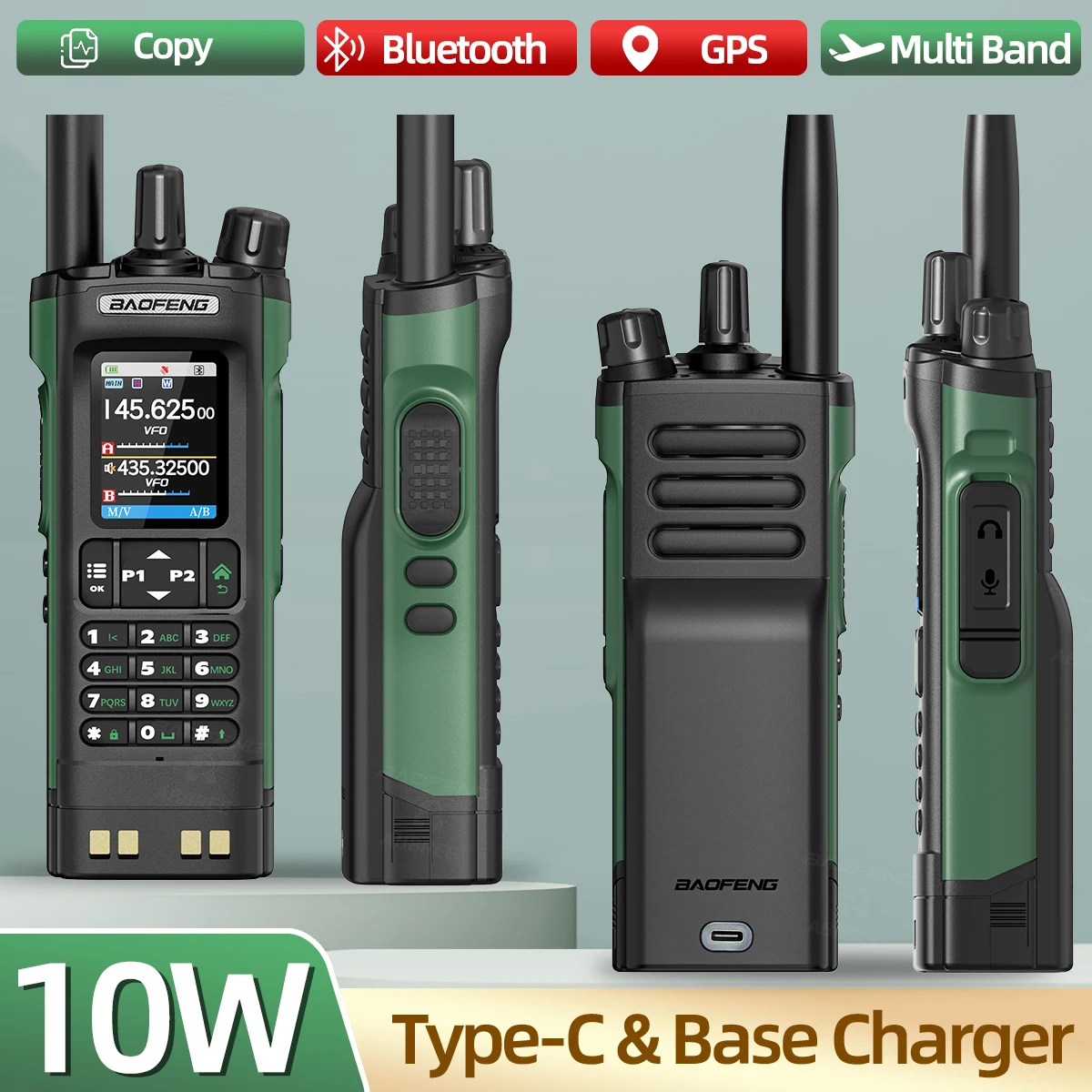 BAOFENG UV-32 10W Walkie Talkie Multi Band GPS Bluetooth Phone APP Programming Type-C NOAA for UV-5R Amateur Ham Two Way Radio