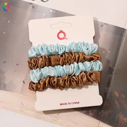 Elegant Satin Hair Scrunchies Set - Vintage Solid Color Elastic Bands (Sky Blue-Golden)