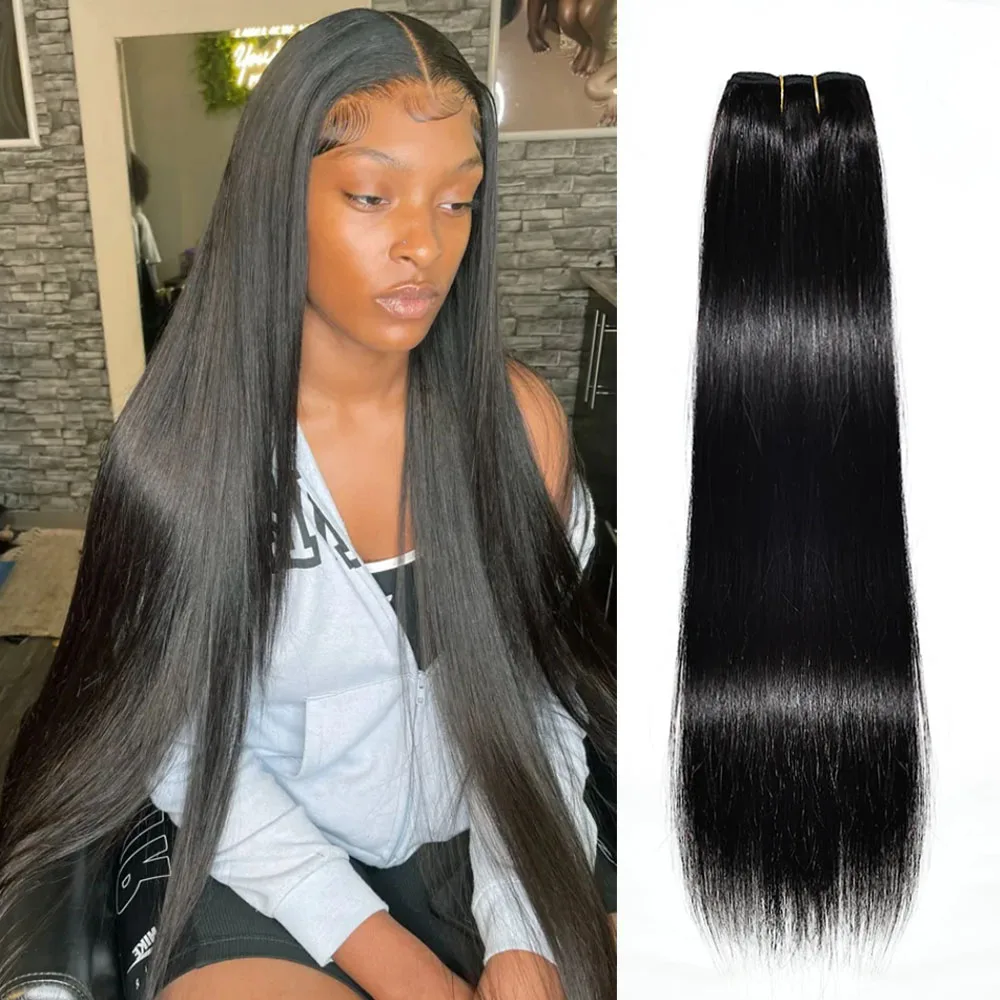 28 30 Inch 1/3/4 Pcs Human Hair Bundles Natural Black Brazilian Hair Weave Bundles Straight Extensions Double Drawn