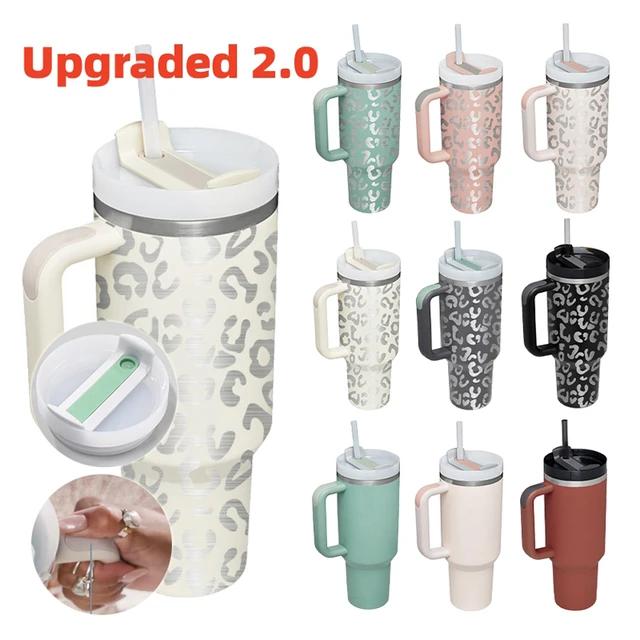 1pc 1200ml/40oz Portable Engraved Christmas Tumbler 2.0 With Handle,  Stainless Steel Insulation Cup With Straw