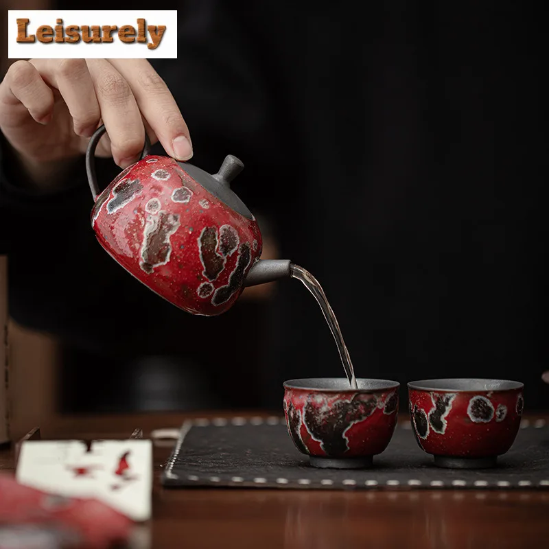 Nezha Red Glazed Tea Set Complete Set Boutique Tea Ceremony Set Teapot And Tea Cup Set Chinese Tea Set Equipment Decoration Gift