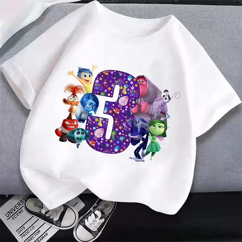 Disney Inside Out 2 Kids Short Sleeve T-shirt Children Summer Cotton Clothing Boy Girl Birthday Number T Shirts Cartoon Cute Top kids shirts