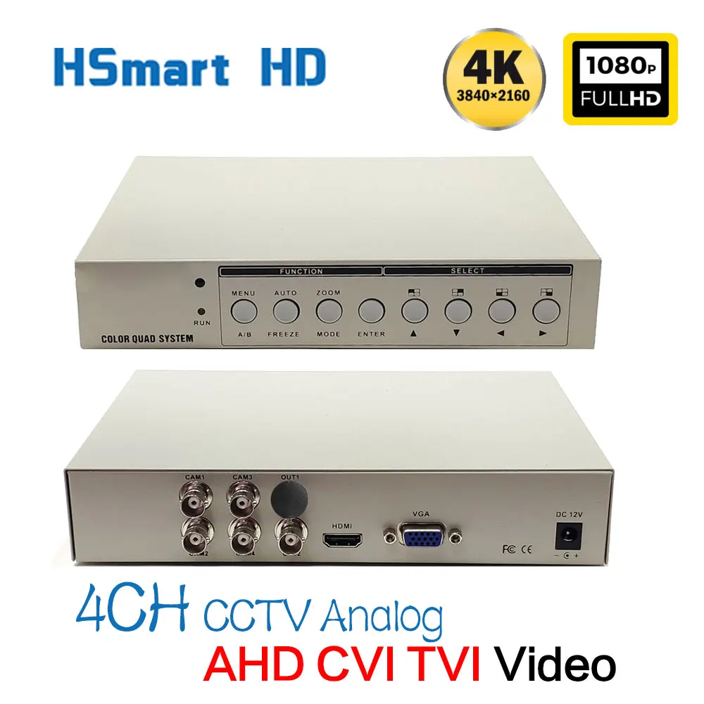 HD 4K 8MP 4CH 1080P CCTV Multiplexer Analog CVI AHD TVI Video Quad Screen Processor HDMI VGA Monitor Output BNC Video Outputs