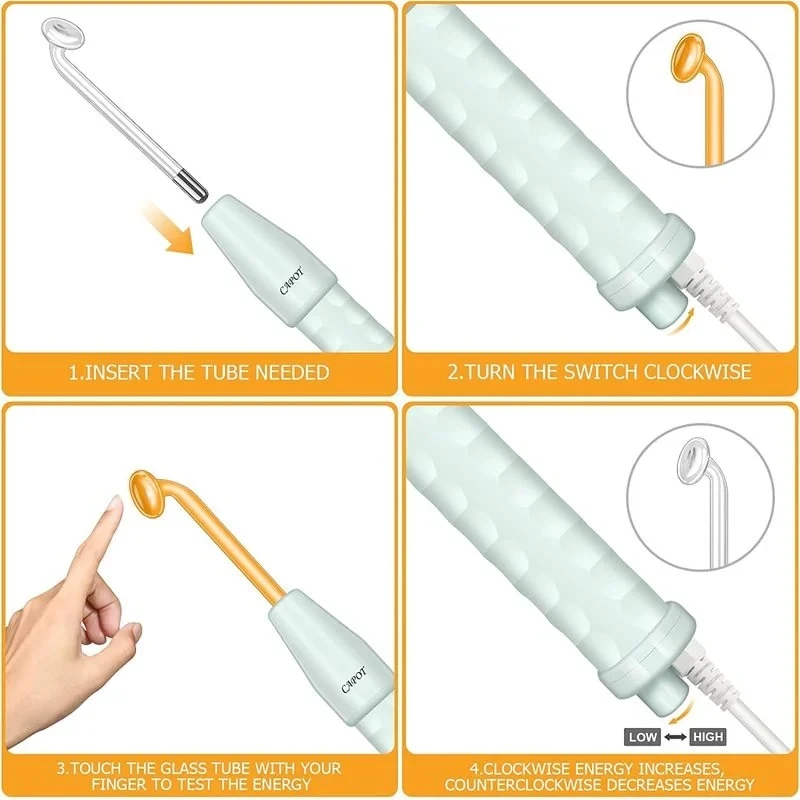 4in1 High Frequency Electrode Wand w/Neon Electrotherapy Glass Tube Acne Spot Remover Home Spa Beauty Device Facial Therapy Wan 6