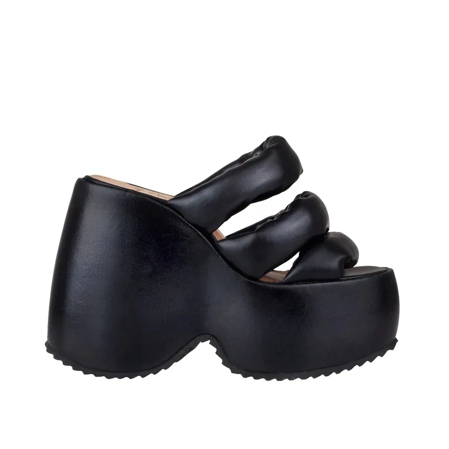 European and American Fashion Round Toe Straight Line Thick Sole Sloping Heel High Heels Women's Shoes Sandals and Slippers