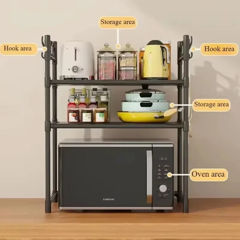 3-Layer Microwave Rack Space Saving Adjustable Height Organizer Smart Storage for Kitchen Countertop BPA-Free Storage Supplies