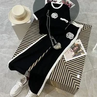 Women's Sports Short Sleeved T-shirt Crop Top And Pants 2 Two Piece Set 2025 Summer New Small Fragrant Style Clothing For Women - Image 5