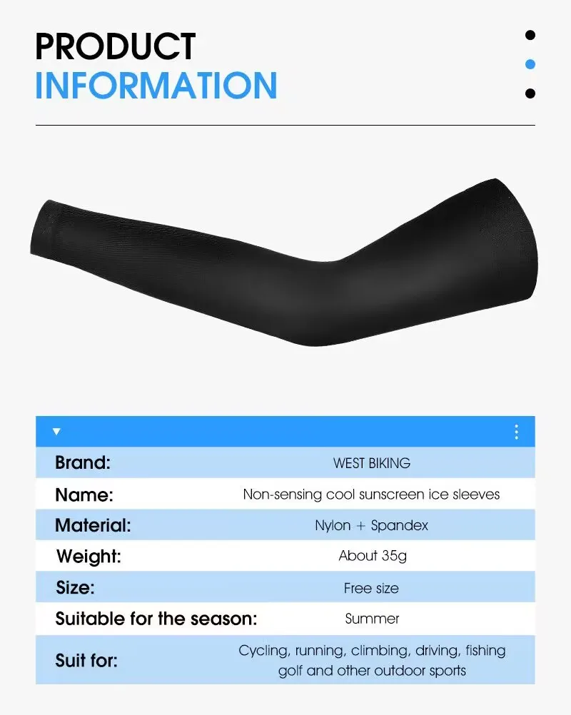 WEST BIKING Armstulpen aus Eisgewebe, atmungsaktiv, schnell trocknend, zum Laufen, Sportbekleidung, Sonnenschutz, UV-Schutz, lange Armabdeckung, Radfahren, Armstulpen – Detail 4