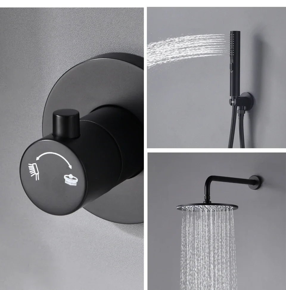 Description Picture 4 of itemMatte Black Rain Shower Set System Bathroom Wall Mounted Hot and Cold Bath Shower Faucet with Handheld Shower Head