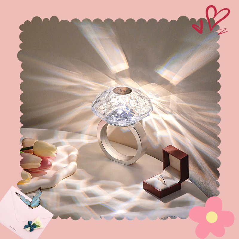 Romantic Diamond Ring Projection Lamp - Gift, Bedside Night Light, USB Rechargeable, Suitable for Home Decor and Date Setting