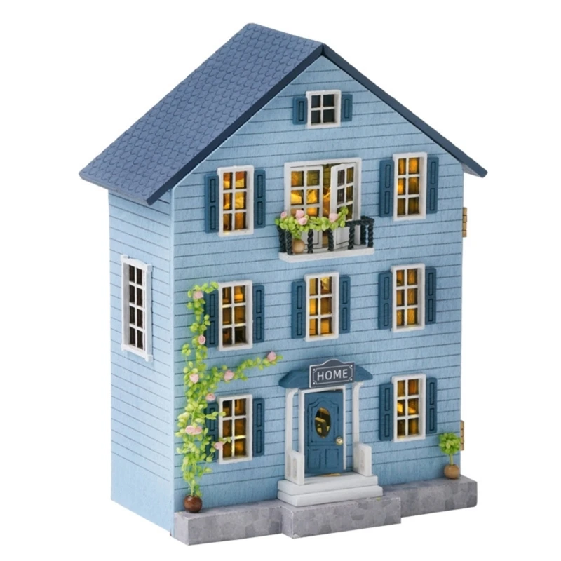 Wood Dollhouse DIY Miniature Furniture Kits Mini Handmade Craft House Model with LED Light Dollhouse Toy for Teens Adult 3