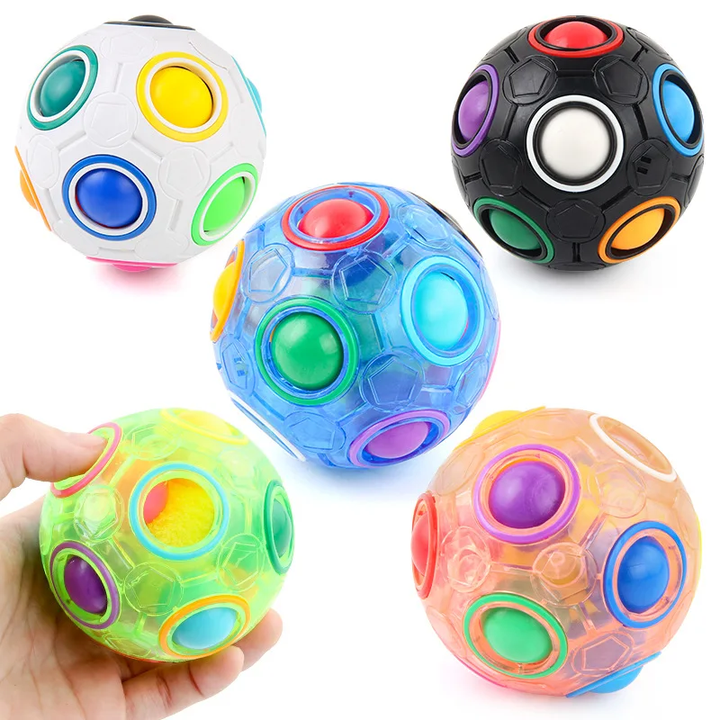

Rainbow ball decompression spinning gyroscope children's puzzle round 12 holes mixed color magic ball toys surprise gift for kid