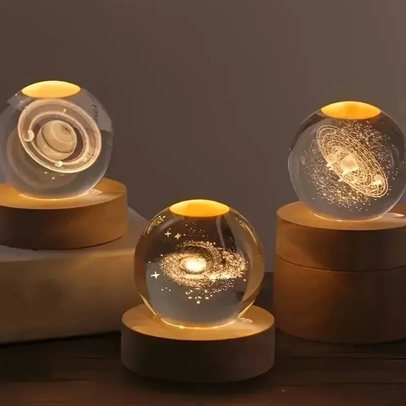 Luminous 3D Solar System Crystal Sphere - Unique Decorative Glass Ornament Gift