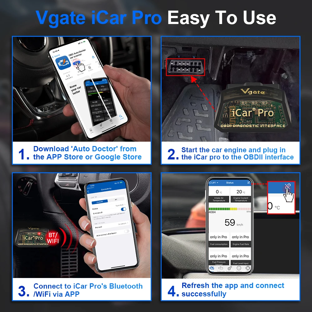 Vgate-scanner iCar Pro OBD2 para IOS e Android, ferramenta de varredura automática ODB2, ELM327, ELM327, ELM327, Bluetooth 4.0, ELM327 V2.2