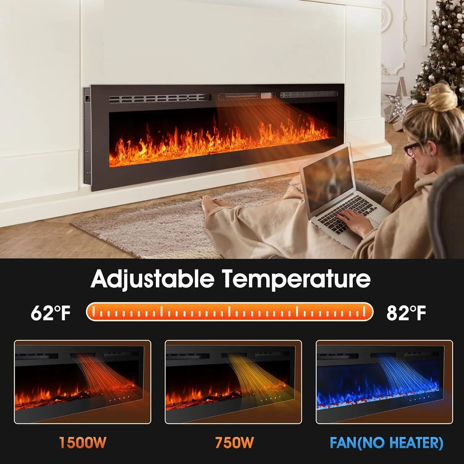 90-inch Ultra-thin Electric Fireplace Embedded and Wall-mounted Touch Screen Control Panel/remote/application Control - Timer 3